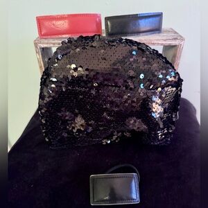 NWT NOBO black sequined bag &  genuine leather hair accessories in red & black